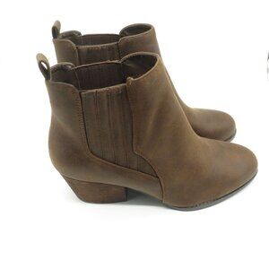 Bella-Vita Women's Brown Faux Leather Ankle Boots 11 Chunky Heel Elastic Sides N